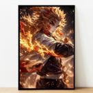 Quadro Decorativo Rengoku / Demon Slayer com Moldura e Acetato A3 42x30cm.