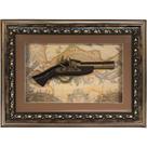 Quadro Decorativo Réplica Pistola Arma Antiga Mapa Vintage