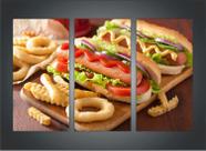 Quadro Decorativo Restaurante Cachorro Quente Hot Dog Gourmet Com 3 peças Com Moldura