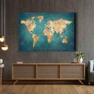 Quadro Decorativo Sala Mapa Mundi Arte Dourado 40x60