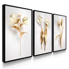 Quadro Decorativo Sala Quarto Flores Douradas e Branco