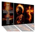 Quadro Decorativo Salmo 91 Jesus Cristo Cruz Fogos Exclusivo Preto Vermelho