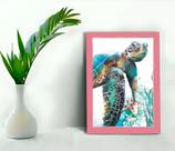 Quadro Decorativo Tartaruga Aquarela + Vidro 33x25 Estudio
