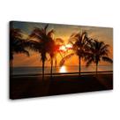 Quadro Decorativo Tela Grande Pôr do Sol na Praia com Palmeiras Paisagem Tropical Moderna para Sala e Quarto 60x90cm