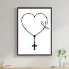 Quadro Decorativo Terço Coração Fé 24x18cm