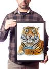 Quadro Decorativo Tigre Bravo Quero Café! Arte Animal