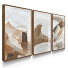 Quadro Decorativo Trio Arte Moderna Marrom Boho Sala Grande 70x50 com Vidro