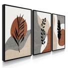 Quadro Decorativo Trio Boho Flores Escuras Decoração para Sala 55x40 com Moldura e Vidro