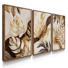 Quadro Decorativo Trio Botânico Flores Decoração Sala Kit com Moldura