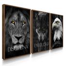Quadro Decorativo Trio Disciplina Execução Leão Sala escritório 70x50 com Moldura