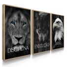 Quadro Decorativo Trio Disciplina Foco Execução Leão Kit 70x50 com Moldura Quadro Decorativo Trio Disciplina Foco Execução Leão Kit 70x50 com Moldura