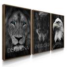 Quadro Decorativo Trio Disciplina Foco Execução Leão Kit 70x50 com Moldura