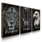 Quadro Decorativo Trio Disciplina Leão Empresa Letra Cursivo 70x50 com Vidro Quadro Decorativo Trio Disciplina Leão Empresa Letra Cursivo 70x50 com Vidro