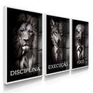 Quadro Decorativo Trio Disciplina Leão Terno Execução Foco 70x50 com Vidro