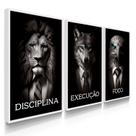 Quadro Decorativo Trio Disciplina Terno Leão Executivo Escritório Sala 70x50 com Moldura