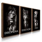 Quadro Decorativo Trio Disciplina Terno Leão Executivo Escritório Sala 70x50 com Moldura