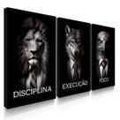 Quadro Decorativo Trio Disciplina Terno Leão Executivo Escritório Sala 70x50 com Moldura