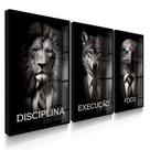 Quadro Decorativo Trio Disciplina Terno Leão Executivo Sala Escritório Kit com Vidro