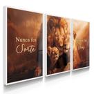 Quadro Decorativo Trio Família Leão Leoa Sorte Deus Fé Amor Sala Kit com Vidro