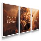 Quadro Decorativo Trio Família Leão Sorte Deus Fé Amor Paixão Sala Kit com Moldura