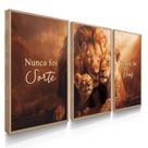 Quadro Decorativo Trio Família Leão Sorte Deus Fé Amor Paixão Sala Kit com Moldura