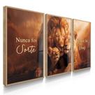 Quadro Decorativo Trio Família Leão Sorte Deus Fé Sala 70x50 Kit com Vidro Quadro Decorativo Trio Família Leão Sorte Deus Fé Sala 70x50 Kit com Vidro