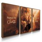 Quadro Decorativo Trio Família Sorte Leão Rei Deus Sala Escritório 70x50 Kit com Moldura