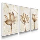 Quadro Decorativo Trio Flor Quartzo Moderno Kit Para Sala 55x40 com Moldura e Vidro