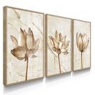 Quadro Decorativo Trio Flor Quartzo Moderno Kit Para Sala 55x40 com Moldura e Vidro Quadro Decorativo Trio Flor Quartzo Moderno Kit Para Sala 55x40 com Moldura e Vidro