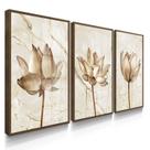 Quadro Decorativo Trio Flor Quartzo Moderno Kit Para Sala 55x40 com Moldura e Vidro Quadro Decorativo Trio Flor Quartzo Moderno Kit Para Sala 55x40 com Moldura e Vidro