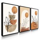 Quadro Decorativo Trio Flores Boho Laranja Abstrato Sala Quarto 55x40 com Vidro