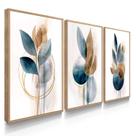 Quadro Decorativo Trio Flores Ink Azul Decoração Casa Sala Nova Moderna Lindo Kit com Vidro