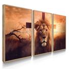 Quadro Decorativo Trio Leão Nunca foi Sorte Cruz Deus Fé Força Sala Quarto 70x50 com Moldura