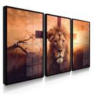 Quadro Decorativo Trio Leão Nunca foi Sorte Cruz Deus Sala Quarto 70x50 com Vidro