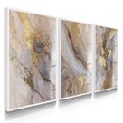 Quadro Decorativo Trio Mármore Golden Sala Mderna Elegante Kit com Vidro
