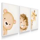 Quadro Decorativo Trio Ursinho Decoração Infantil Bebe 70x50 com Vidro
