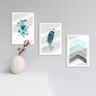 Quadro Decorativo Turquesa Ice Moldura e Vidro 33x25 3pç