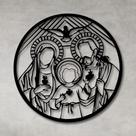 Quadro Decorativo Vazado Decoração Vitral Sagrada Família Religioso 3D Preto