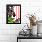 Quadro Decorativo Zebra Com Listra Rosa 33x24cm - com vidro