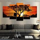 Quadro decorativos África Paisagens 5 peças 63x130 em tecido