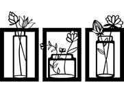 Quadro Decorativos Folhas Vaso Kit 3 Quadros Decoração