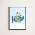 Quadro Dinossaurinho fofo Avião 24x18cm