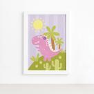 Quadro Dinossauro Menina Lilás Moldura Branca 22x32cm Quadro Dinossauro Menina Lilás Moldura Branca 22x32cm