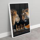 Quadro Disputa Xadrez Leão e Tigre - 70x50cm