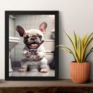 Quadro Divertido Banheiro - Filhote Bulldog 33x24cm - com vidro