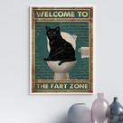 Quadro Divertido Banheiro Gato - Fart Zone 24x18cm - com vidro