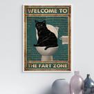 Quadro Divertido Banheiro Gato - Fart Zone 33x24cm