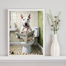 Quadro Divertido De Banheiro - Bull Terrier Jornal 45x34cm - com vidro