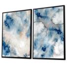 Quadro Duplo Canvas C Moldura Abstrato Nuvens Azuis 126x93cm