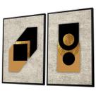 Quadro Duplo Canvas Geométrico Dourado e Preto Ref02 126x93cm